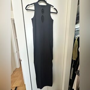 Simon Miller black stretchy dress with front cut out and slit